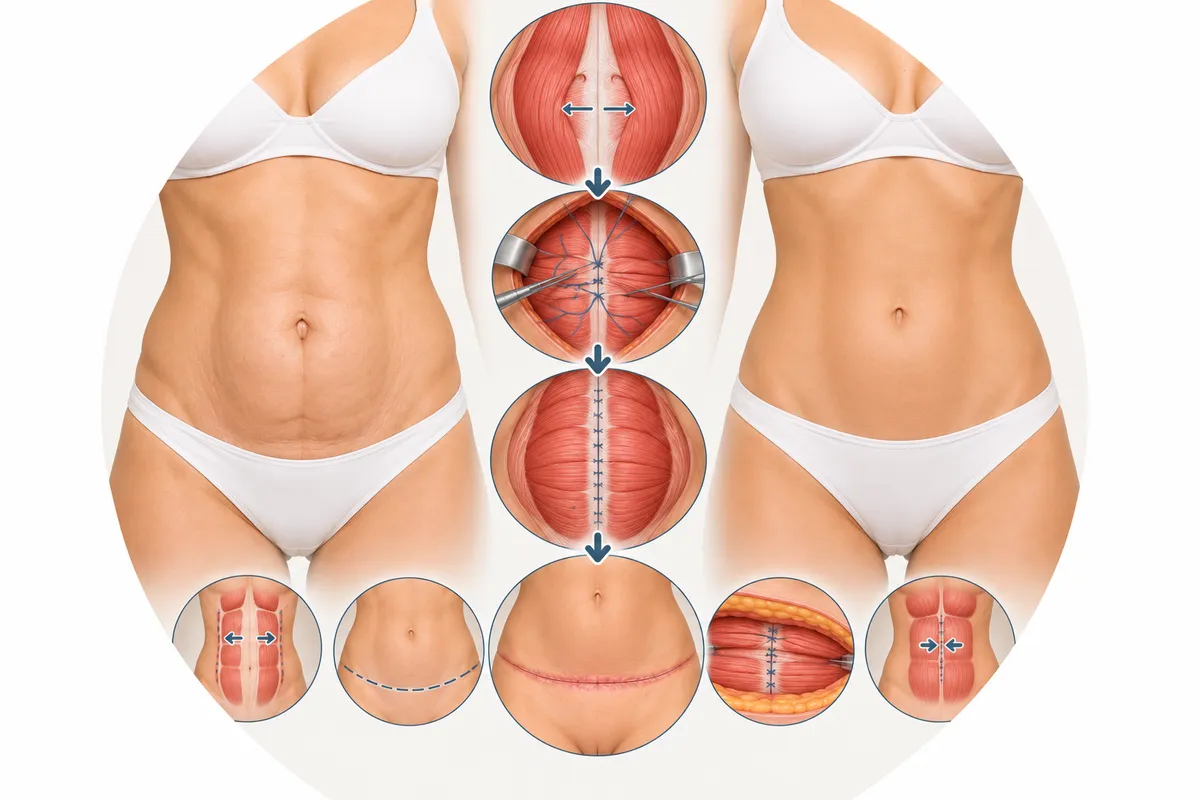 Cure de diastasis abdominal : avant / après et principales étapes de l'intervention