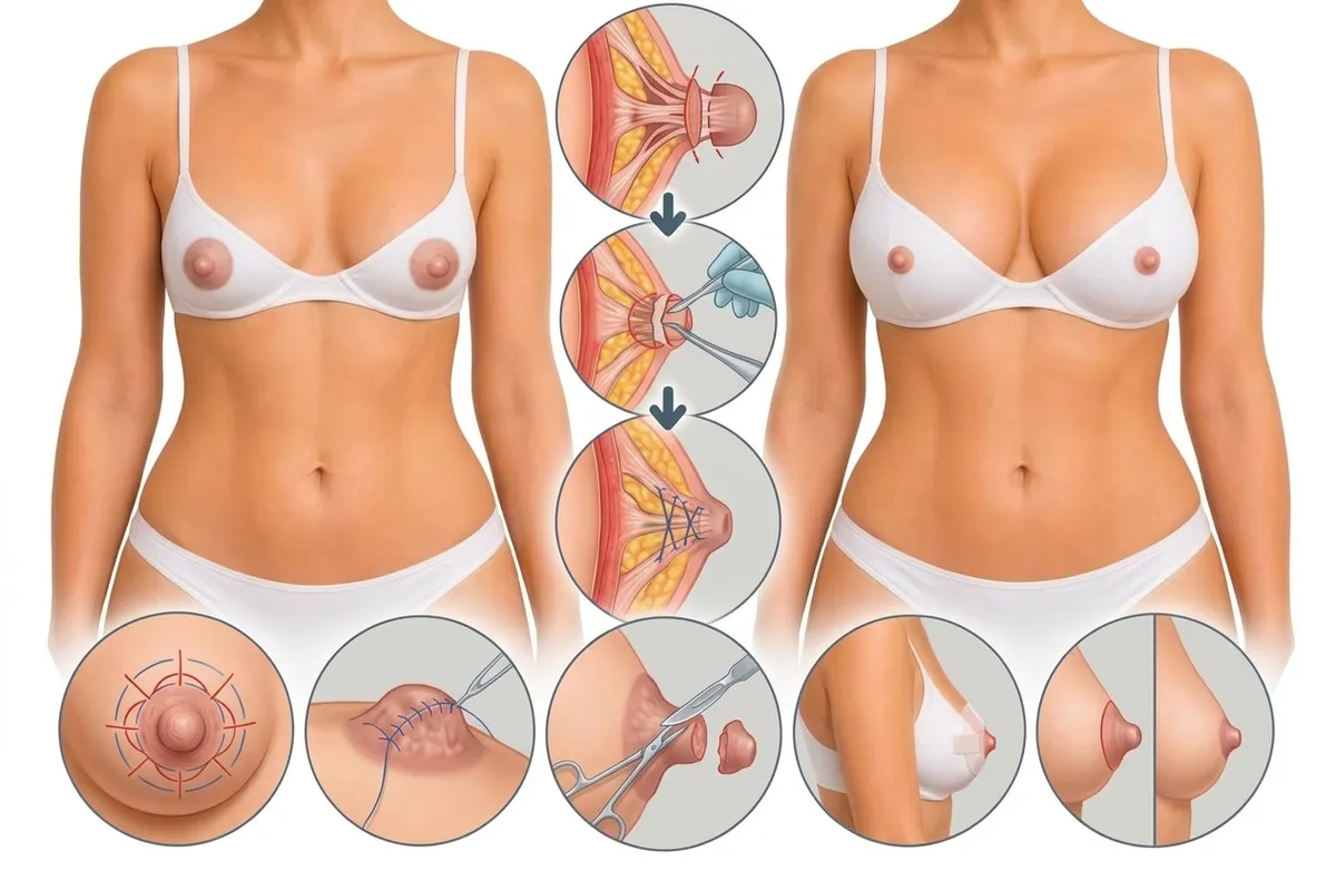 Chirurgie de l'hypertrophie du mamelon : avant / après et principales étapes de l'intervention