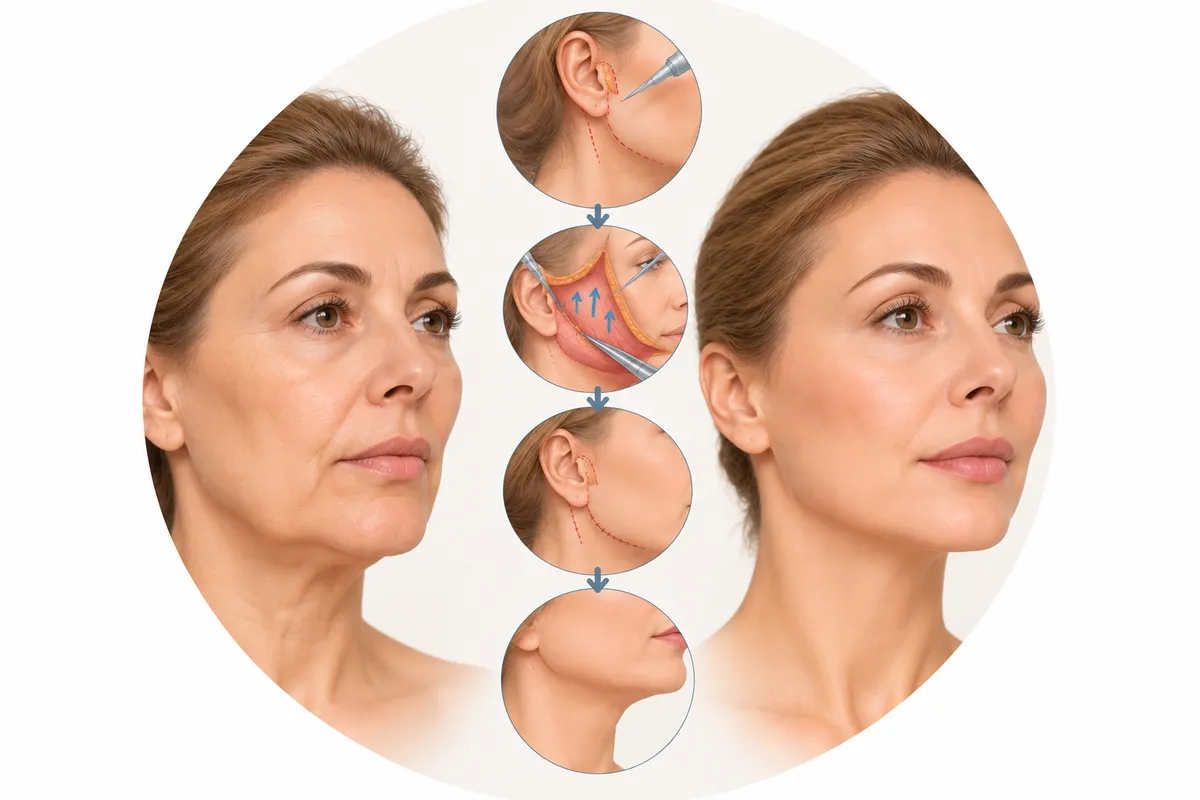 Lifting cervico-facial : avant / après et principales étapes de l'intervention