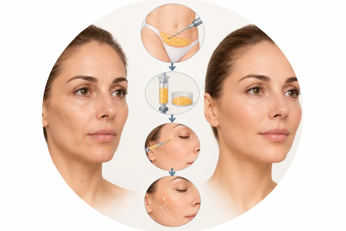 Lipostructure du visage (lipofilling facial) : avant / après et principales étapes de l'intervention