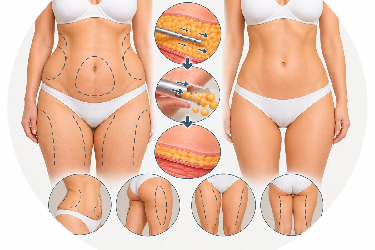 Liposuccion (lipoaspiration) : avant / après et principales étapes de l'intervention