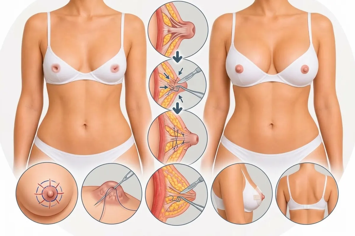 Chirurgie des mamelons invaginés : avant / après et principales étapes de l'intervention